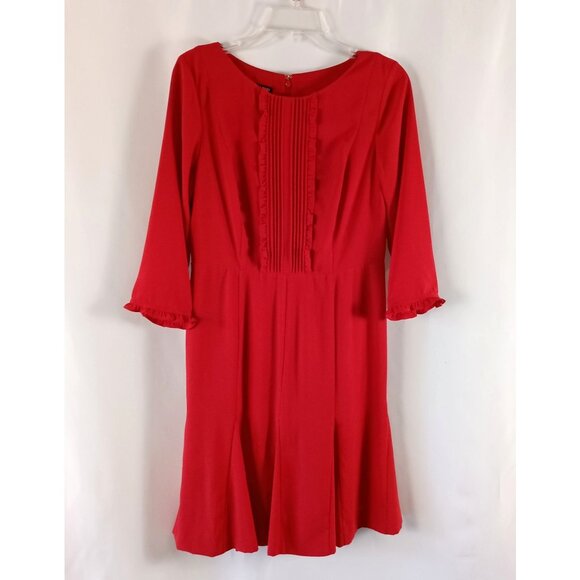 Talbots Petites Red Fit & Flare Dress Ruffle Accents Size 6P Lined - Picture 1 of 8